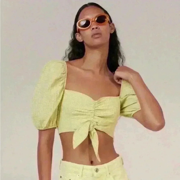 ZARA GINGHAM LIME GREEN CROP TOP size S - Picture 4 of 6